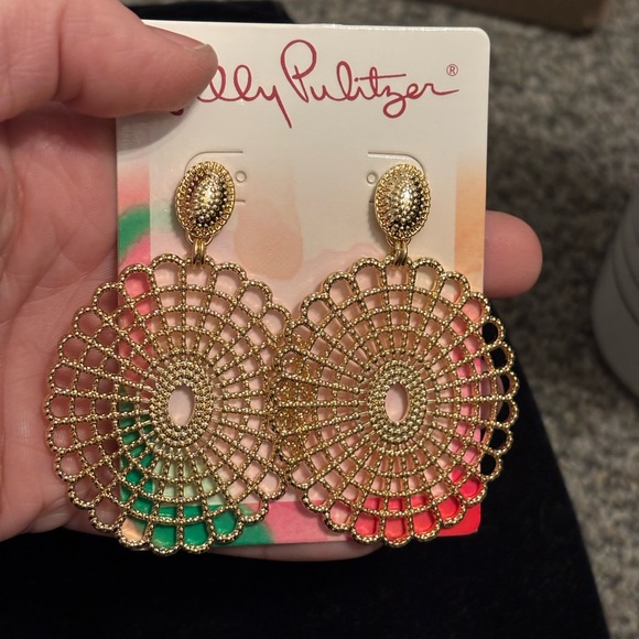 Lilly Pulitzer Lilly Lace Statement Earrings Gold NEW - Picture 3 of 4